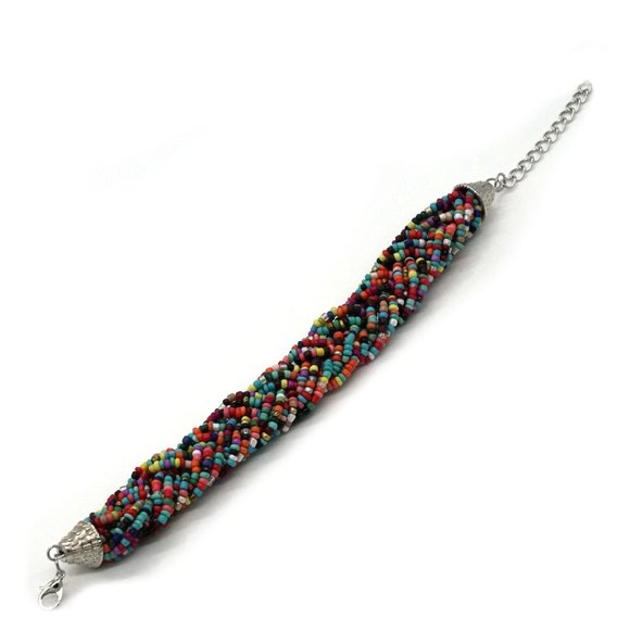 Bracelet Assorted Colors Seed Beads Adjustable. - Picture 2 of 2